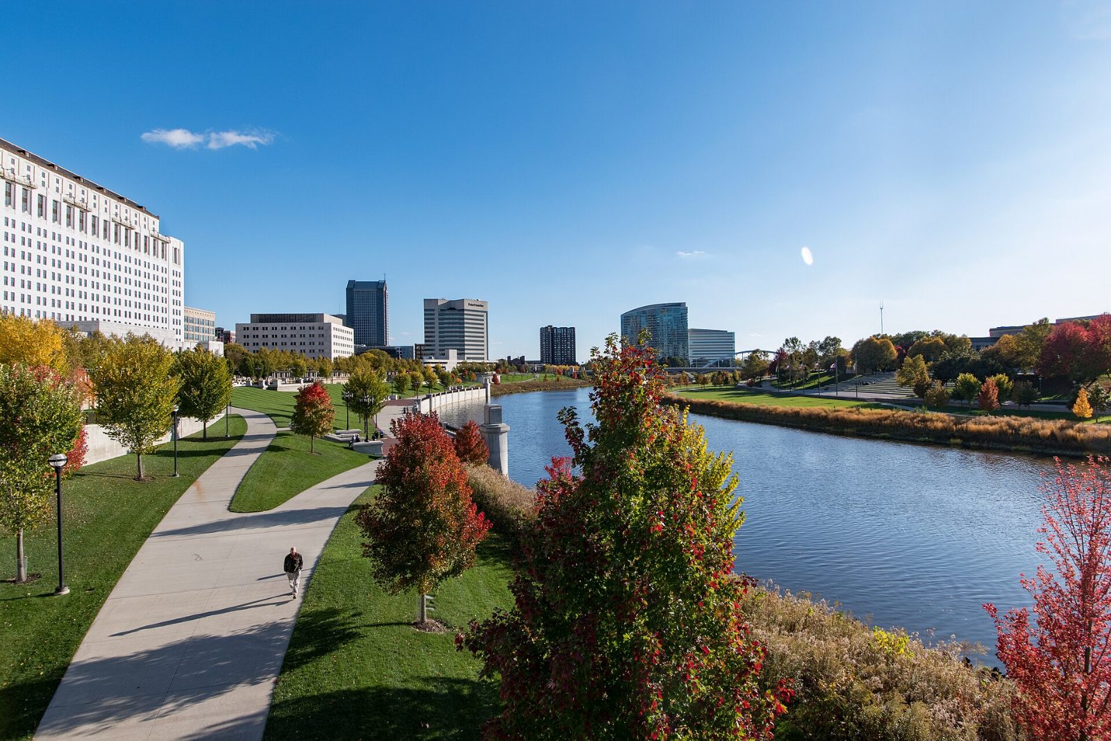 The Scioto Mile riverfront park along the Scioto River in downtown Columbus, Ohio