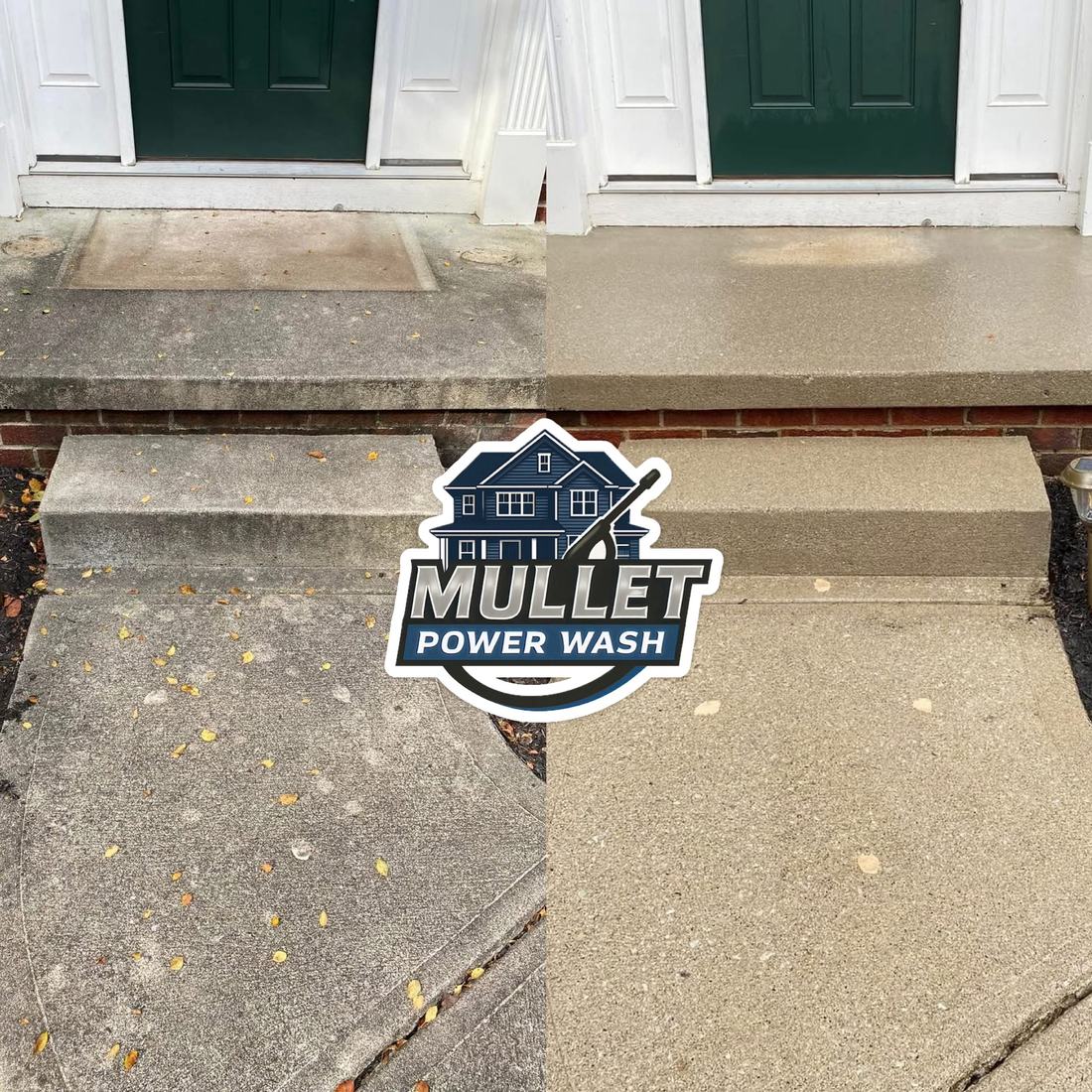 Front steps and entry concrete &mdash; before and after, shown together