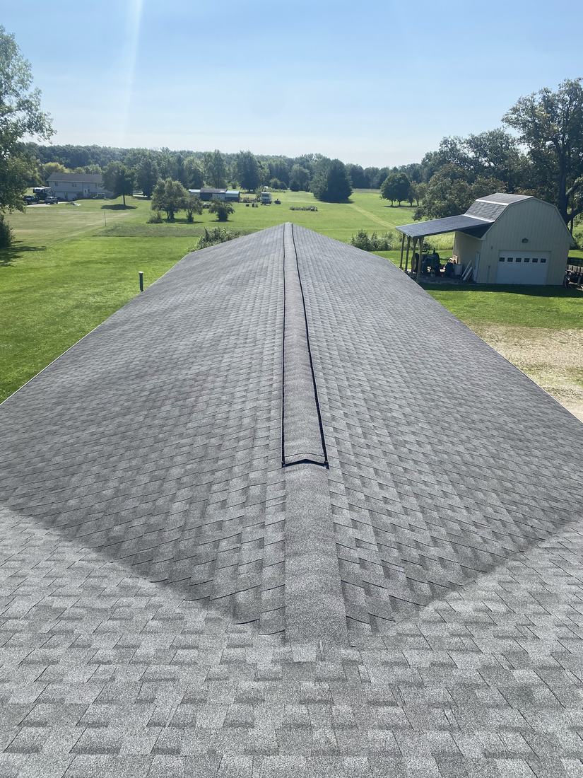 Asphalt shingle roof and ridge vent on a rural Central Ohio property