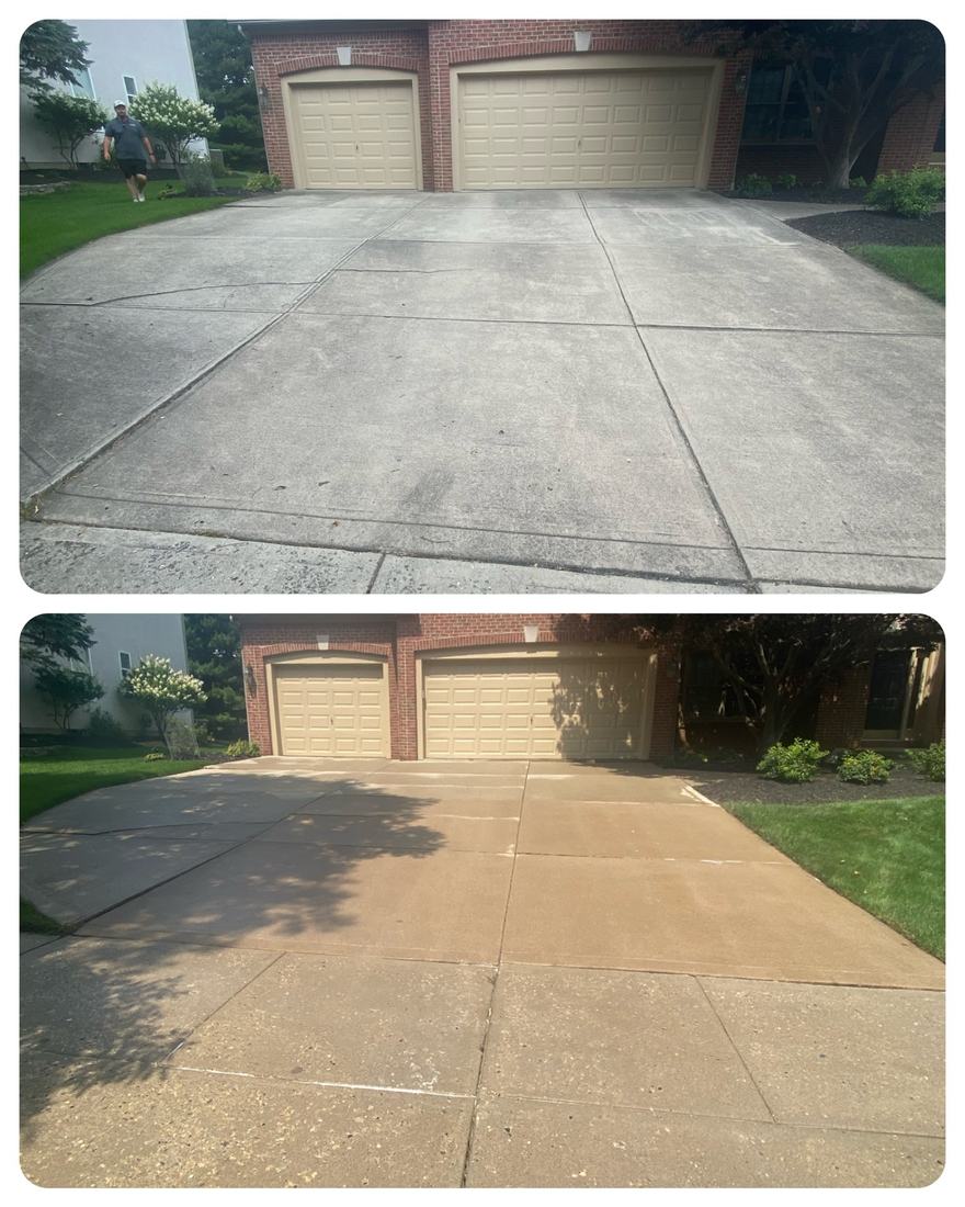 Two-car driveway &mdash; before and after, shown together