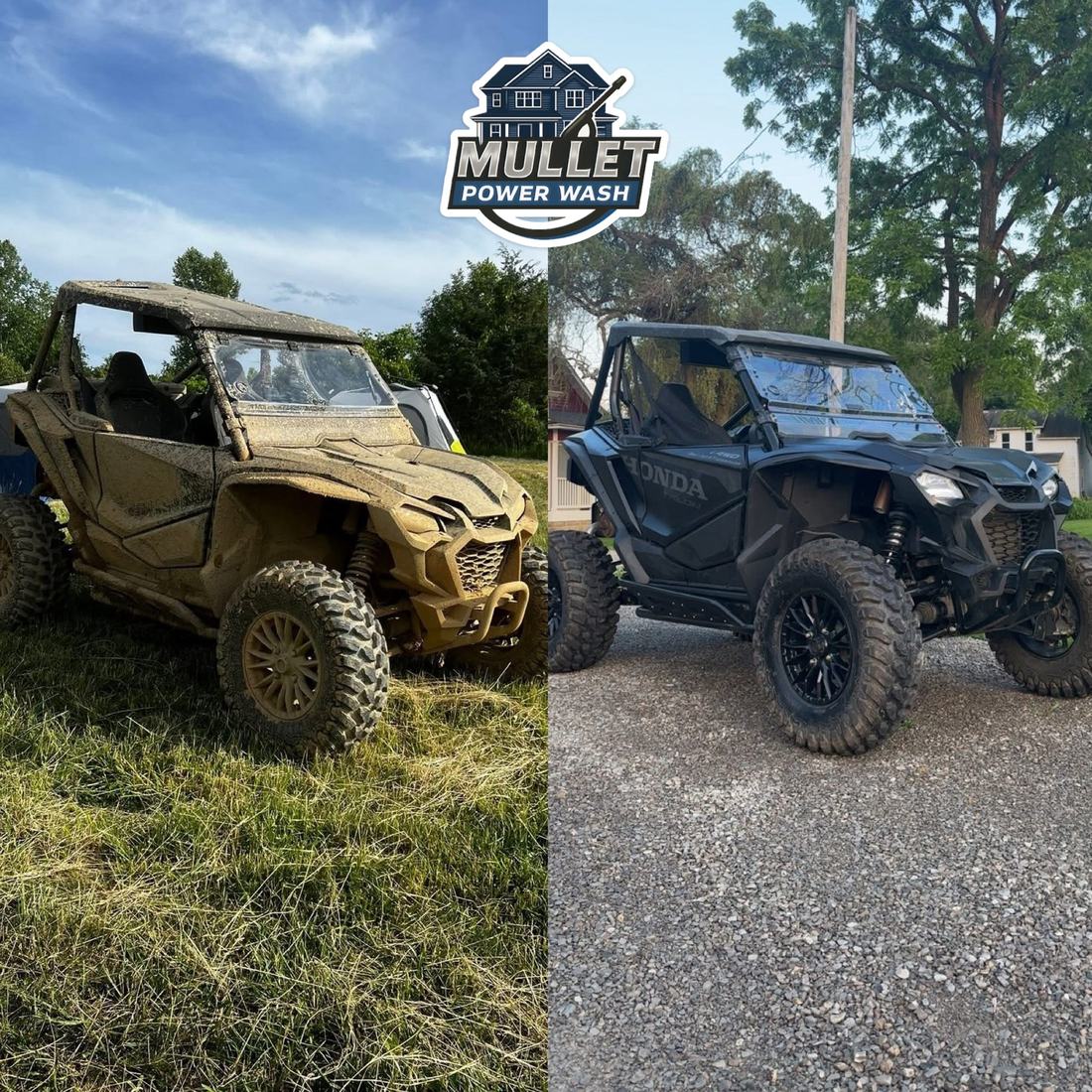 Side-by-side UTV, mud to showroom &mdash; before and after, shown together