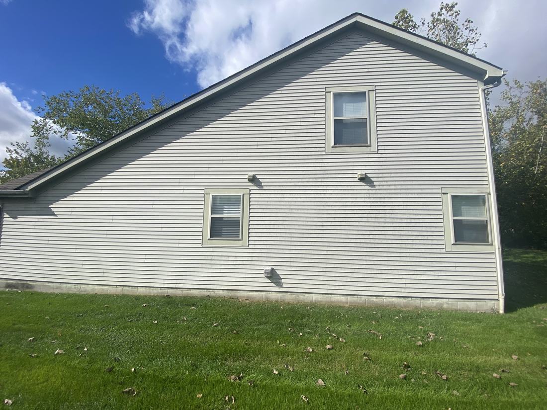 White siding, side wall before washing
